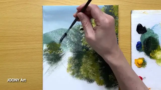 Красивое лесное озеро и мостю Акрилю Joony Art